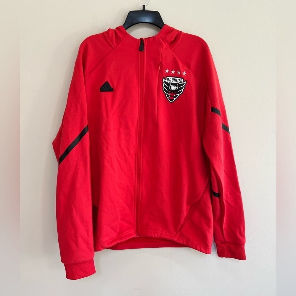 Adidas MLS D.C. United 2024 Anthem Travel Raglan Sleeve Full-Zip Jacket, Red, L